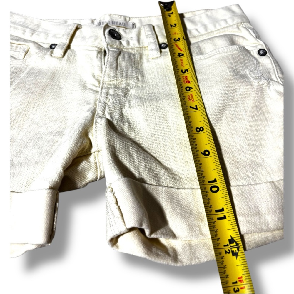 Bullhead Women's Pastel Yellow Denim Cotton Cuffed Micro Mini Shorts - Picture 9 of 12